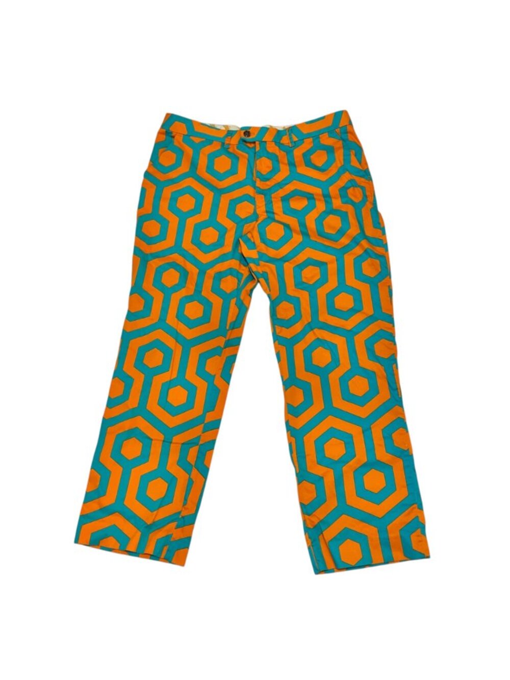 Loudmouth Golf South Beach Patterned Pants 42x34 Orange Teal Hexagon Design Mens - Picture 3 of 7